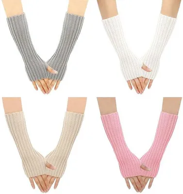 Productafbeelding van Armwarmers 30 cm - 4 Paar Dames - Vingerloze Handschoenen - Gebreide Lange Mouwen - Winter Polswarmers - Aangenaam Materiaal