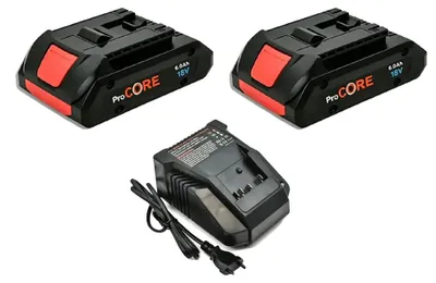 Zdjęcie produktu dla Akumulator litowo-jonowy, pojemność 6000 mAh, kompatybilny z narzędziami 18V, 1 ładowarka, 2 akumulatory