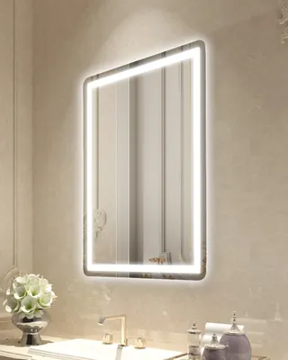 Obrázok produktu pre SucceBuy Kúpeľňové zrkadlo LED - 60 x 80 cm, nástenné, predné a zadné osvetlenie, proti zahmlievaniu, 3 farby, stmievateľné pre bezchybné líčenie