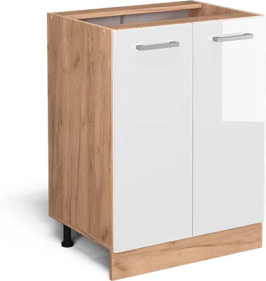 Produktbild von Vicco Küchenunterschrank R-Line, 60 cm ohne Arbeitsplatte, Weiß Hochglanz/Goldkraft Eiche