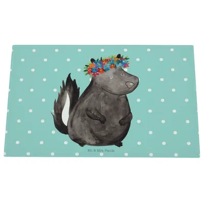 Produktbild von Mr. & Mrs. Panda Schneidplatte Glas Stinktier Mädchen - Türkis Pastell - Geschenk, schneidbrett, Raubtier, Wildtier, Namaste, Schneidebrett Aus, Hackbrett, Küchenbrett