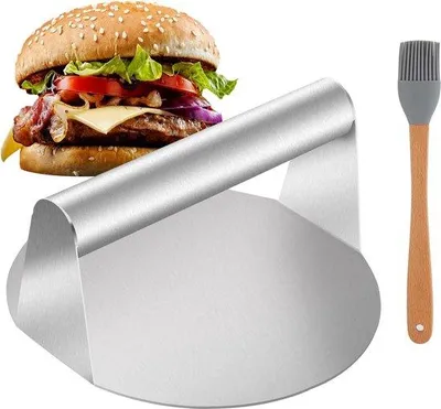 Productafbeelding van Famanu burgerpers, 14 cm - roestvrij staal, met oliekwast, antiaanbaklaag