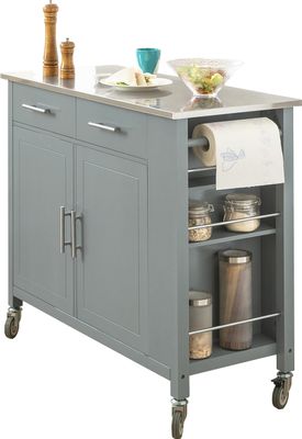 SoBuy FKW108-HG Design Küchenwagen mit Edelstahlplatte Kücheninsel Küchenschrank Rollwagen Sideboard auf Rollen Servierwagen Grau BHT ca.: 107x94x46cm
