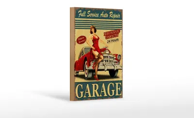 Produktbild von Holzschild Pinup 12x18cm Garage Full Service Auto Repair