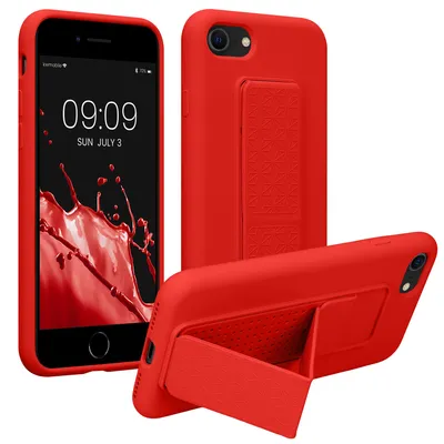 Produktbild von kwmobile Handyhülle für Apple iPhone SE (2022) / SE (2020) / 8 / 7 Hülle - TPU Silikon Case mit Fingerhalter und Stand - Schutzhülle Cover in Rot