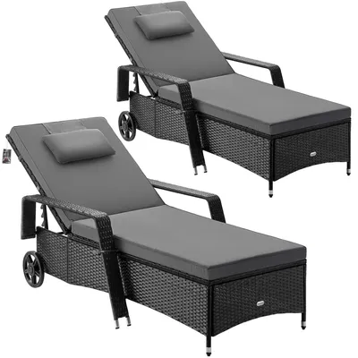 Produktbild von Casaria® Sonnenliege 2er Set mit Rollen 7cm Auflage Extra Breit 90cm Gartenliege Wetterfest 165kg Belastbar Terrasse Balkonmöbel Liegestuhl Schwarz Anthrazit