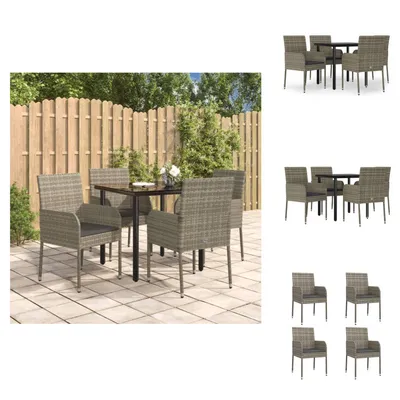 Produktbild von vidaXL 5-tlg. Garten-Essgruppe mit Kissen Schwarz und Grau Poly Rattan -  Gartenmöbel-Sets
