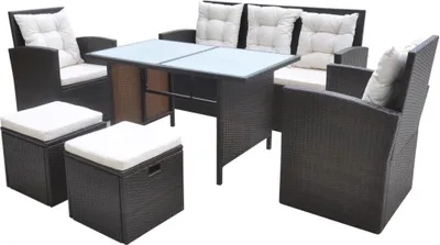 Produktbild von vidaXL 6-tlg. Garten-Essgruppe mit Kissen Poly Rattan Braun