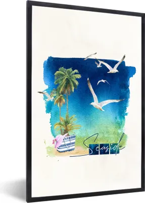 Produktbild von MuchoWow® MuchoWow® Gerahmtes Poster Strandtasche - Vogel - Palme - Strand 40x60 cm - Poster mit zchwarzem Bilderrahmen - Papierdruck - Wandbilder