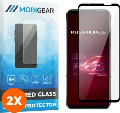 Produktbild von Mobigear Premium 4.99 ASUS ROG Phone 6 Panzerglas Gehärtetes Glas Displayschutz - Hüllenfreundlich - Schwarz (2er Pack)
