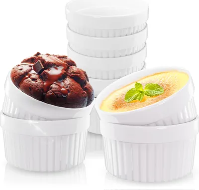 Produktbild von 10 x SoufflšŠ F?rmchen ? 9 cm - Creme Brulee Sch?lchen | Ofenfeste Keramik F?rmchen je 185 ml | Dessertschale Pastetenf?rmchen fš¹r Ragout Fin Schoko-Souffle