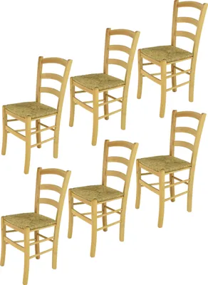 Obrázok produktu pre t m c s Tommychairs - Sada 6 stoličiek VENICE do kuchyne a jedálne, robustná konštrukcia z lakovaného bukového dreva v prírodnej farbe a slamený sedák