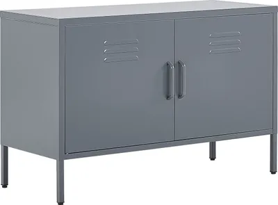 Produktbild von BELIANI Metallschrank Grau Stahl 100 x 40 x 65 cm Sideboard mit hohen Füßen Türen Griffen Regalboden Wohnzimmer Büro Arbeitszimmer Flur Bad