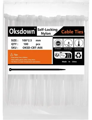Produktbild von Kabelbinder Weiß 100 Stück 100 mm x 2,5 mm UV-Beständig Nylon 8,1 kg Zugfestigkeit