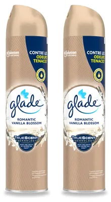 Immagine prodotto di 2 flaconi di spray per ambienti Glade, profumo Romantic Vanilla Blossom, 300 ml ciascuno, confezione