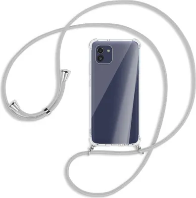 Produktbild von Handykette Backcover-Schutzhülle mit Band (Metall silberfarben) für Samsung Galaxy A03 4G - silbergrau