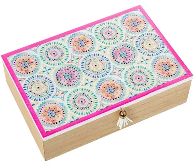 Produktbild von DRW Rechteckige Holzkiste in Rosa und Blau, 24 x 16 x 7 cm
