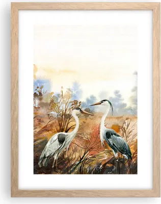 Produktbild von Gerahmtes Poster - Rahmen in heller Eiche - Kraniche Vögel Herbst - 30x40 cm - Wand Bild - Wanddeko - Wandbilder - Kunstposter - Wandposter - Bilderrahmen - Bilder - Kunstdruck - P2NPA30x40-5077