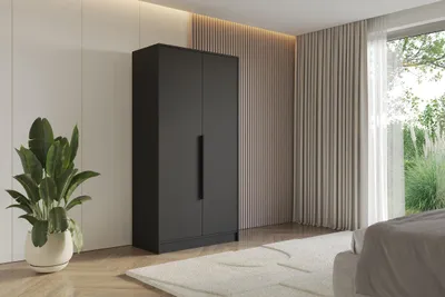 Produktbild von ALTDECOR Kleiderschrank PERE - 100x200x51 Schwarz Schrank Garderobenschrank Mehrzweckschrank mit modernen glatte Fronten und schwarzen Griffen