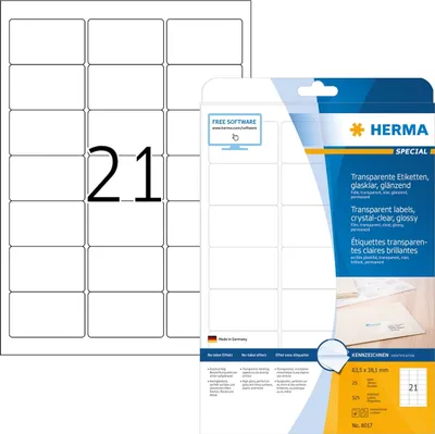 Produktbild von Etiketten 63,5x38,1 mm transparent klar Folie glänzend 525 Stück Packung mit 32 Stück