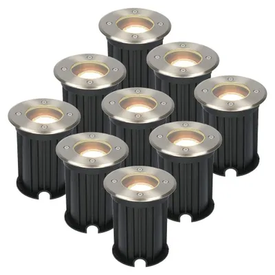 Image de HOFTRONIC - Set de 9 spots LED encastrés 4W 345lm 2700K GU10 IP67 acier inoxydable
