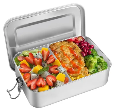 Image de Boîte à lunch en acier inoxydable de 1 400 ml avec cloison et joint d'étanchéité, boîte à bento, boîte à lunch en acier inoxydable à compartiments
