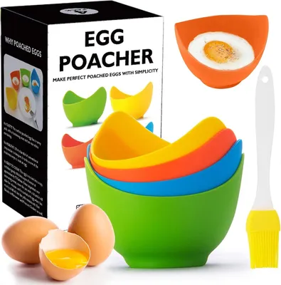 Produktbild von Eierpochierer 5er-Set – Lebensmittelechtes Silikon, BPA-frei, antihaft, Anti-Rutsch-Ringboden, spülmaschinenfest, für Herd, Ofen & Mikrowelle
