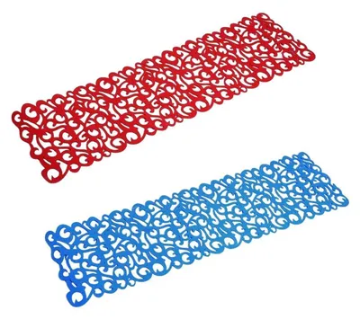 Immagine prodotto di Runner da tavolo in feltro, motivo floreale traforato, 102 x 29 cm, blu/rosso