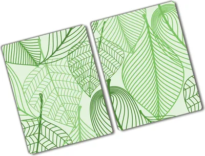 Produktbild von Tulup Glas Herdabdeckplatte - 2x40x52 cm - Glaskeramikkochfeld-Abdeckung Spritzschutz Glasabdeckplatte Kochplattenabdeckung und Schneidebrett - Zweiteilig - Blumen & Pflanzen - Blätter Muster - Grün