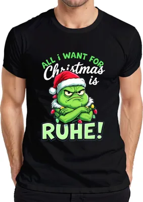Zdjęcie produktu dla All I Want For Christmas is RUHE Grinch Christmas hat śmieszna koszulka męska, czarny, M
