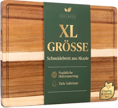 Produktbild von Schneidebrett Holzschneidebrett Küchenbrett - Akazienholz massiv - 45 x 30 cm - 3 Stück - Mit Saftrille