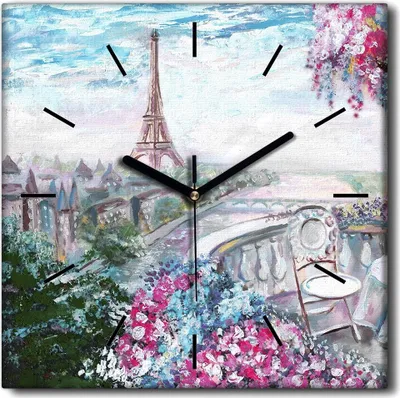Produktbild von Coloray Uhr auf Leinwand 30x30 cm Wand Uhr Dekoration Wohnzimmer Segeltuch schwarze Hände -Eiffelturm Paris.