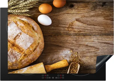 Produktbild von KitchenYeah© Herdabdeckplatte Brot - Eier - Küche , 75x52cm, Küche Deko, Glaskeramikkochfeld Herdabdeckung, Abdeckplatte fùr Kochfeld