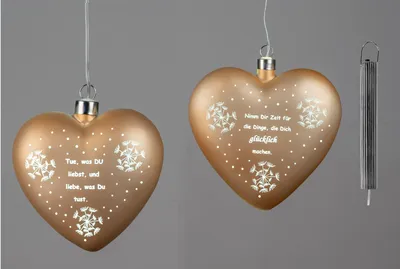 Produktbild von 2er Set LED Hängedeko Herzen mit Spruch orange D. 12cm mit Timer Glas Formano WA