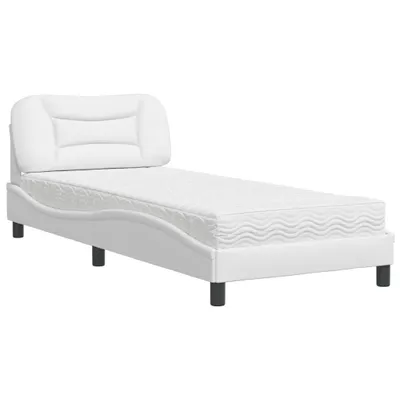 Zdjęcie produktu dla Maison Exclusive – łóżko z materacem „Hvar” białe 80 x 200 cm, skóra ekologiczna