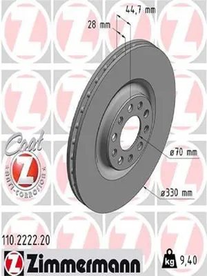 Produktbild von 2x ZIMMERMANN 110.2222.20 Bremsscheibe Vorderachse