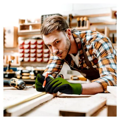 Produktbild von 6 Paar Gartenhandschuhe für Herren, mit rutschfester Latex-Beschichtung, Arbeitshandschuhe in Schwarz und Grün, Größe 9/L