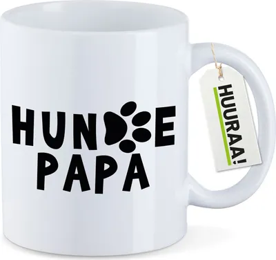 Produktbild von Huuraa Kaffeetasse Hundepapa Tapse 330ml Weiß Keramik Kaffeebecher Geschenkidee
