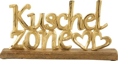 Produktbild von Schriftzug Kuschelzone mit Herzen auf Holzsockel Breite 23cm