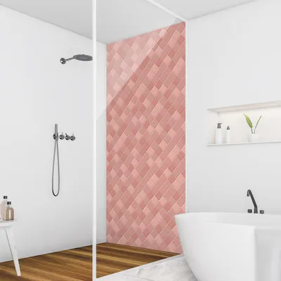 Produktbild von Duschrückwand mit Motiv selbstklebend - 0.35 mm Wandpaneel wasserfest Design rosa Fliesenoptik Unifarben Badrückwand fugenlos  Smart matt 90x210 cm