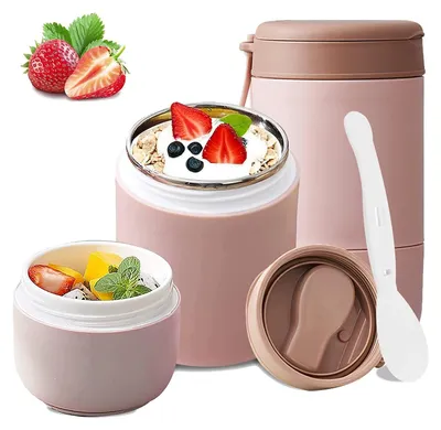 Produktbild von 304 Edelstahl Isolierbecher,680ml Thermobecher, doppelwandig, Frühstücksbecher mit Löffel, rosa