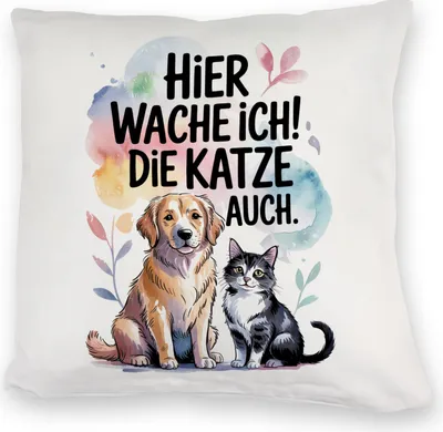 Produktbild von Hier wache ich Hund und Katze Kuschelkissen
