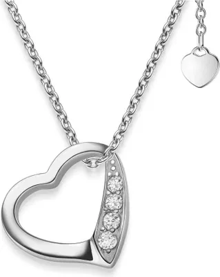 Produktbild von Halskette Damen Silber 925 Frauen Kette mit Zirkonia Herzanhänger