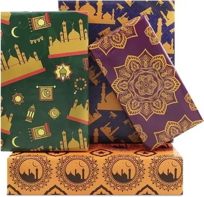 Productafbeelding van Famanu Geschenkpapier Eid Mubarak set - 8 vellen - 4 designs - 50x70 cm