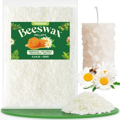 Produktbild von Bienenwachspellets weiß 200g für Kerzenherstellung, Lippenbalsam, Seife, Lotion, Cremes