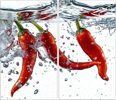 Produktbild von Spritzschutz Herdabdeckplatte Schneidebrett aus Glas Chilis im Wasser 2-Teilig (60x52cm)