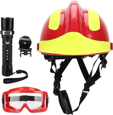 Produktbild von Feuerwehrschutzhelm mit Kopflampe und Schutzbrille Professionell