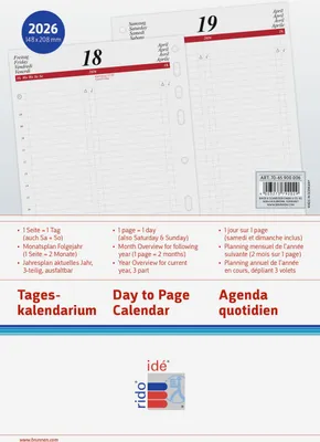 Image de rido® idé® 70-65 900 006 Calendrier 2026 - Timing 1, agenda intercalaire - 1 jour / 1 page, 14.8 x 21 cm
