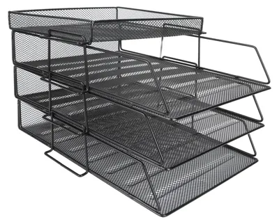 Zdjęcie produktu dla Zestaw 4 sztuk metalowych, układanych jedna na drugiej półek do przechowywania dokumentów