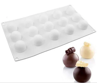 Immagine prodotto di Stampo in silicone con 15 cavità sferiche, bianco, per dolci, cioccolato, e preparazione di cubetti di ghiaccio